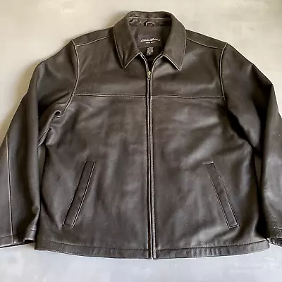 Eddie Bauer Jacket Mens XL Tall Leather Brown Lined Full Zip • $99