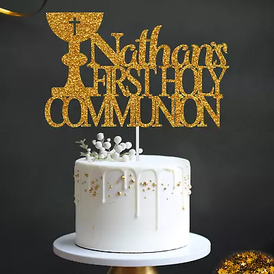 Personalised First Holy Communion Cake Topper Custom Name With Cross Party Decor • £2.97