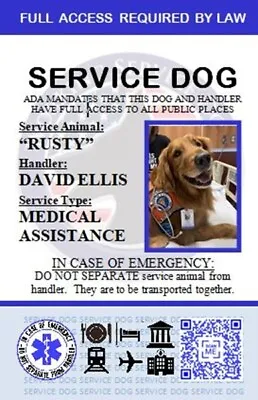 $14.99 • Buy Service Dog Id Card For Service Animal Professional Ada Emotional Esa Psd Badge