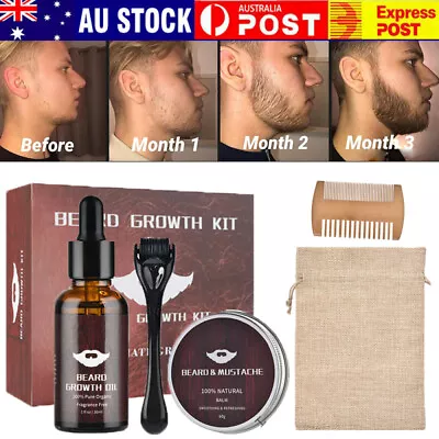$17.94 • Buy Beard Growth Kit - Derma Roller, Beard Growth Serum Oil, Balm, Comb Gift For Men