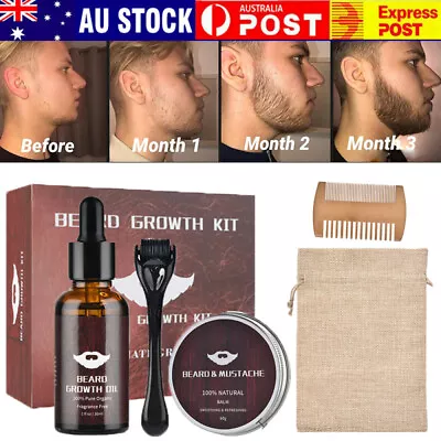 Beard Growth Kit - Derma Roller Beard Growth Serum Oil Balm Comb Gift For Men • $17.95