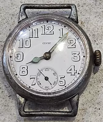 RARE! Civic Wristwatch Swiss; 15 Jewels & Sterling Silver Case Clean Dial! NR • $118.50