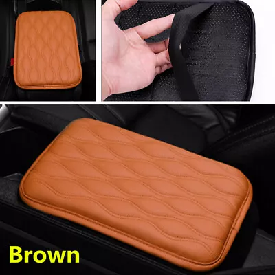 Functional Car Armrest Pad Center Console Dust-proof PU Leather Mat Brown Cover • $13.34