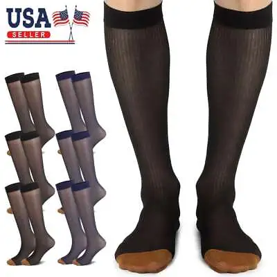 1/2/3 Pairs Mens Ultra Thin Dress Socks Silk Sheer Business Striped Socks Work • $8.73