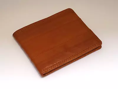 Genuine Eel Skin Leather - Slim Bifold Wallet Billfold Purse (Cognac) • $14.99