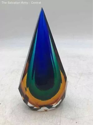 Italian Murano Diamond Faceted Sommerso Glass Layers Pointed Tip Paperweight • $39