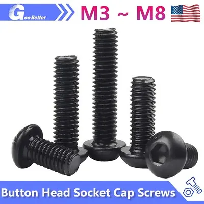 M3 M4 M5 M6 M8 Button Head Socket Cap Screws 12.9 Steel Black Ox ISO 7380 Bolts • $6.85