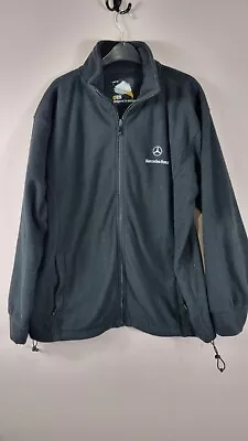 Black Mercedes Benz Fleece Jacket Zip Up Mens Large ORN Pockets Oversized • £26.99