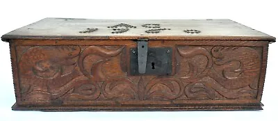 18th Century English Oak Bible Box With Sea Creatures • $545