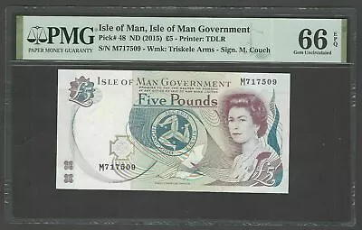 Isle Of Man 5 Pounds ND(2015) P48 Uncirculated Grade 66 • $39.99