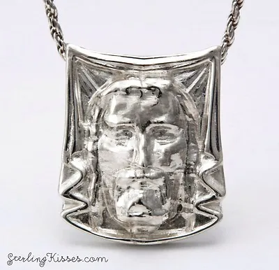 Veil Of Veronica Silver Pendant Featuring Face Of Christ From Shroud Of Turin. • $194