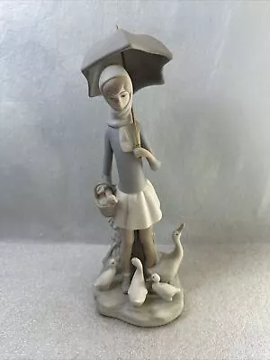 Lladro Girl With Umbrella Geese Retired 4510 • $130