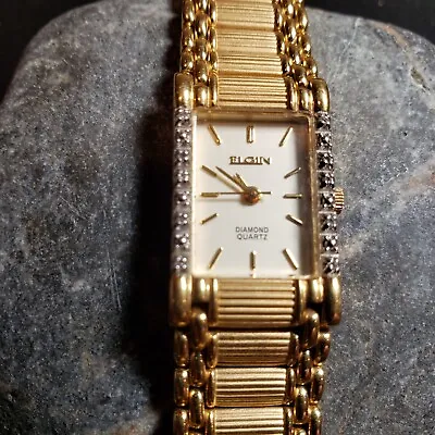 Vintage Elgin Diamond Quartz EM264-017 Diamond Bezel Women's Watch Excellent • $44.99