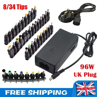 96W Universal Power Supply Charger 12V-24V DC Connectors Adapter For PC Laptop • £13.95