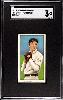 1910 T206 Piedmont - CHRISTY MATHEWSON DARK CAP - SGC 3 Fresh Grade Giants HOF • $1800