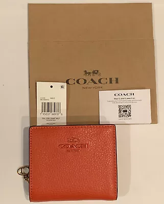 Coach CC900 Mango Orange Pebbled Leather Snap Card Case Wallet C Charm $178 BOX • $79