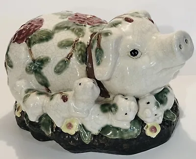 Italian Majolica Pig Sculpture With 7 Piglets Vintage 1950’s Hand Painted RARE B • $249.99