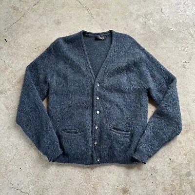 Vintage Puritan Shaggy Mohair Cardigan Slate Grey Sz M Fuzzy Grunge Kurt Cobain • $200