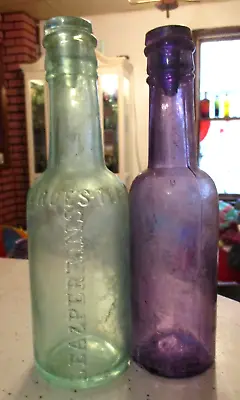 Pair Of Sauce Bottles W/stoppers Amethyst Hirsh's & Lea & Perrins 1905 Era L@@k • $39