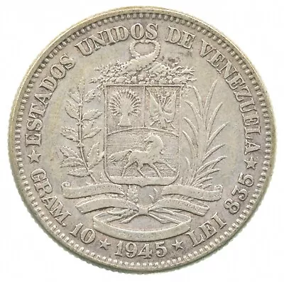 SILVER - WORLD Coin - 1945 Venezuela 2 Bolivares - World Silver Coin *646 • $8.55