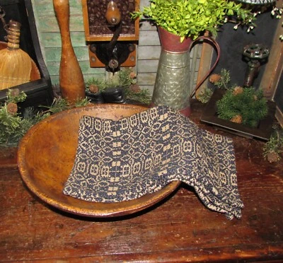 $11.95 • Buy Primitive Antique Vtg Style Navy Linen Cotton Woven COVERLET RUNNER RQ22NSR