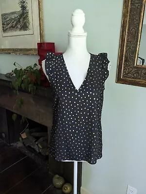 NEW J.Crew Factory Wmns 2 Black Gold Spotted Flutter Ruffle Sleeve Tank Blouse • $16.99