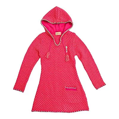 Mim-Pi Sweater Dress Hooded Neon Pink Orange Textured Girls 134 Size 9 Years • £16.83