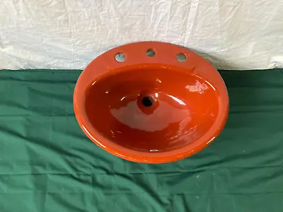 Vtg 19x16 Cast Iron Burnt Orange Red Self Rimming Drop In Sink Kohler 680-23 • $395