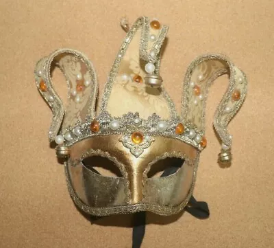 PURCHASED IN VENICE GOLD VENETIAN Mask PEREZ SEBASTINO HANDMADE SHIP FREE • $23.95