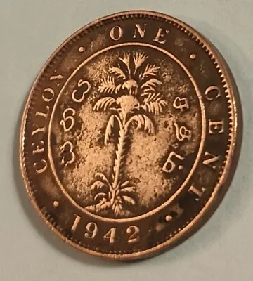 Vintage Collectable 1942 India Ceylon One Cent Copper King George VI Coin • £2.50