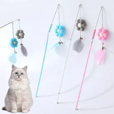 $4.07 • Buy Cat Feather Wand Stick Teaser Pet Kitten Toy Funny Interactive Tassel Play Toys