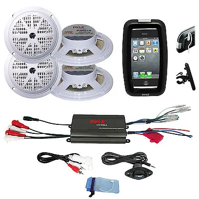 New Pyle Bike Bicycle Boat 4Ch 800W IPod Input Amplifier Speakers Phone Holder • $108.99