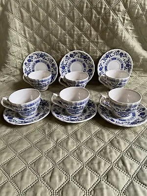 Myott Meakin Blue Onion 6 Tea Cups And 6 Saucers Staffordshire England Vintage • $49