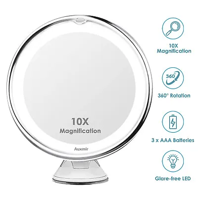 LED 10x Magnifying Mirror Makeup Mirror 360° Rotation Suction Bathroom Mirrors • £12.99