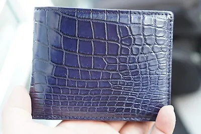 Genuine Alligator Crocodile Leather Skin Men Bifold Wallet Handmade Blue #K29 • $59