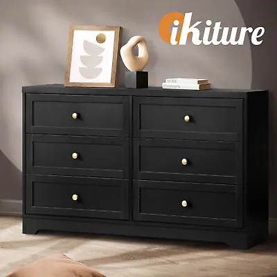 Oikiture 6 Chest Of Drawers Tallboy Dresser Table Storage Cabinet Black • $209.90