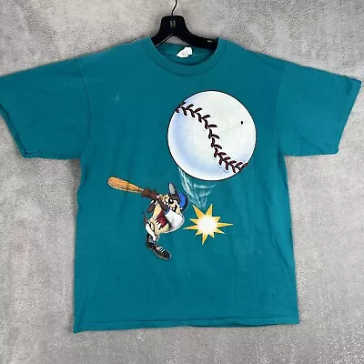 Vintage Taz Baseball Shirt Adult Green Large Single Stitch 90s Warner Brothers • $19.95