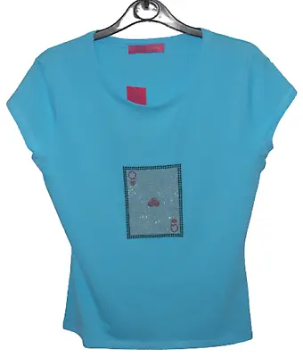£15.99 • Buy Ladies Diamante T-Shirt Blue - Queen Of Hearts