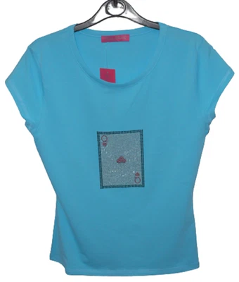 £15.99 • Buy Ladies Diamante T-Shirt Blue - Queen Of Hearts