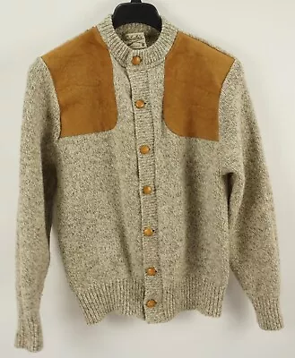 Vintage Cabela's Men's Medium Beige Wool Suede Padded Hunting Cardigan Sweater • $34.99