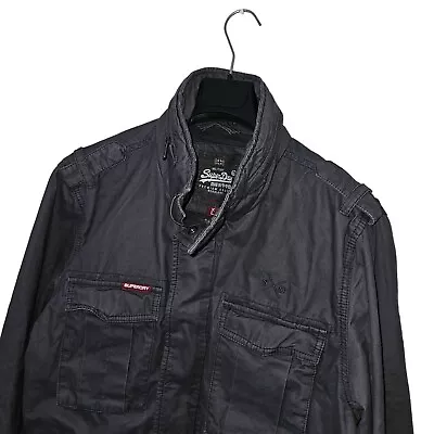 Men's SUPERDRY Premium Goods Grey Canvas MILITARY Jacket Size *SLIM* XL-L *VGC* • £24.95