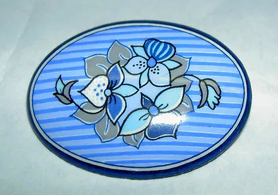 Authentic 1980's MICHAELA FREY Art Nouveau Blue Line Flower Enamel Pin Brooch • $39.50