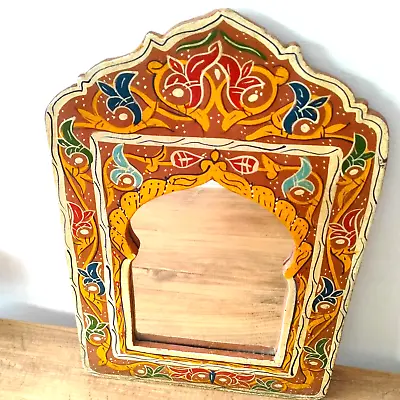 RARE Vintage Moroccan Wall Mirror Hand Painted Pink Authentic Wooden Handmade • $89.99