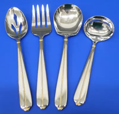 4 Mikasa TRAPUNTO D'ORO Gold Accent 18/8 Stainless Japan Flatware SERVING PIECES • $68.95