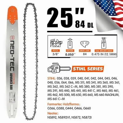 24''/25'' Guide Bar & Chain 3/8'' 0.050'' 84DL For STIHL MS362 MS440 MS460 MS660 • $66.87