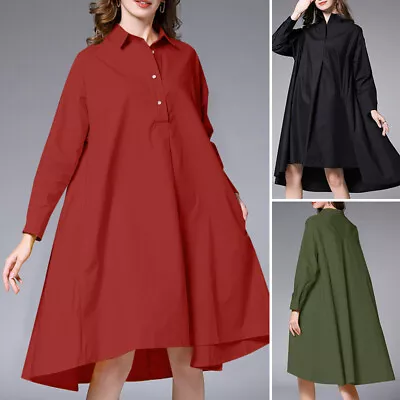 ZANZEA Women Button Long Sleeve Casual Tunic A Line Loose Swing Long Shirt Dress • $29.44