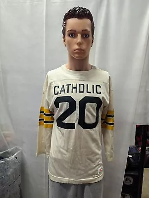 Vintage 1970s Catholic Football Champion Durene Football Jersey 42 • $85.69