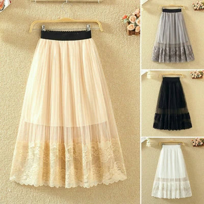 £18.96 • Buy Women High Waist Ruffle Mesh Tutu Skirt Sheer Net Tulle Pleated Maxi Dress Party