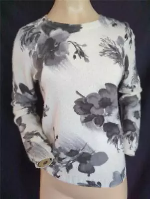 Gray & White Floral 100% Cashmere Magaschoni  Sweater 34 Bust-m • $29.99