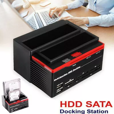 External Dual Hard Drive Card Reader HDD Docking Station 2.5″/3.5″ IDE+SATA USB • £23.49